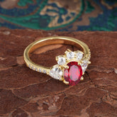 2 Carat Cluster Ruby Promise Ring Unique Oval Shaped Pave Halo Ring